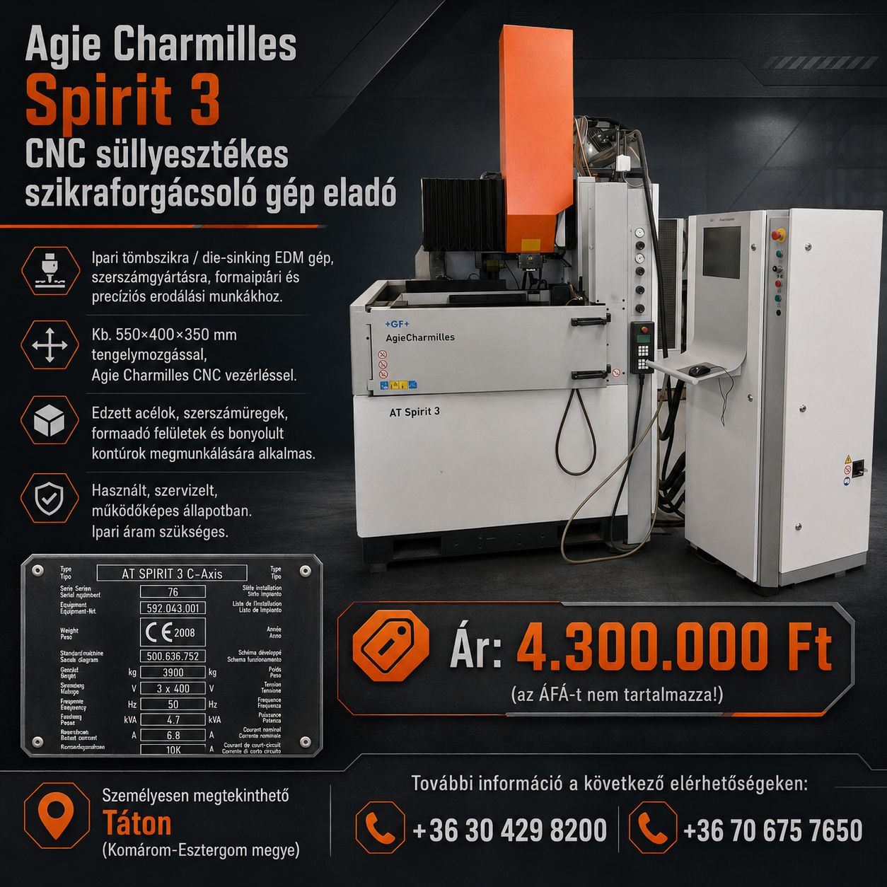 Agie Charmilles Spirit 3 – CNC süllyesztékes szikraforgácsoló gép